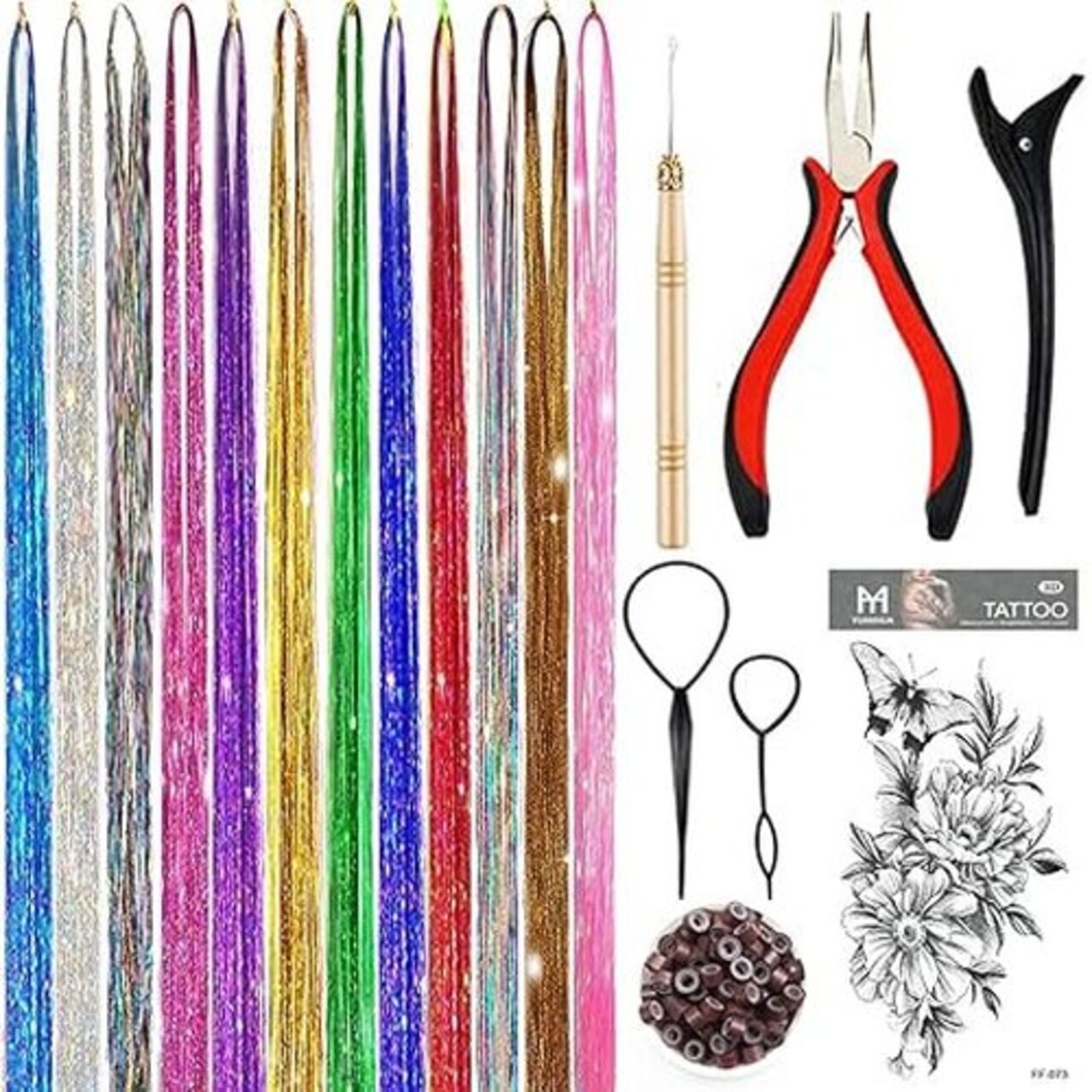 Edge Collections -48"-Multi-Sparkling Hair Tinsel Extensions for Festive Occasions-1 set